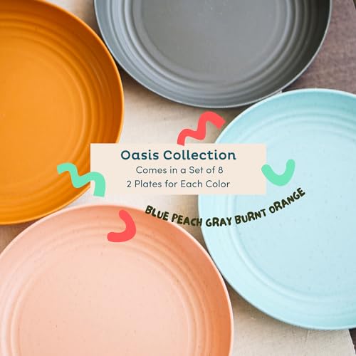 Deep Wheat Straw Plates - Reusable Dinnerware Set for 8, Pastel 9" U1570