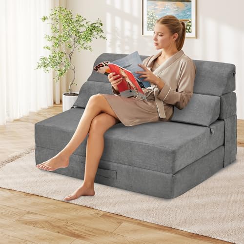 Comfy Folding Sofa Bed Grey Convertible Sleeper Chair Couch M171120