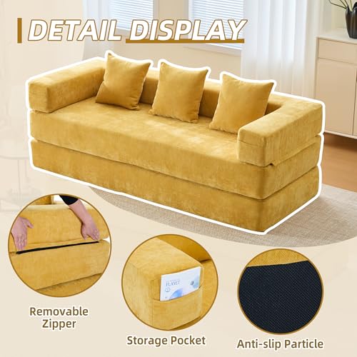 Corduroy Convertible Sleeper Sofa Bed with Pillow, Beige S401207