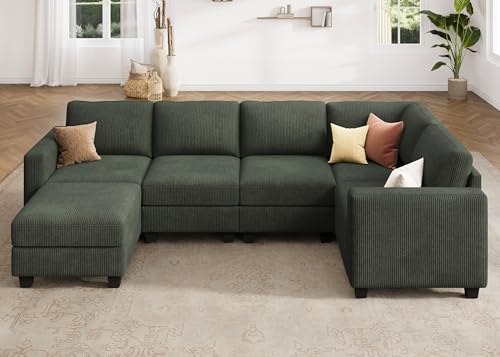 HONBAY Corduroy Modular Sectional Couch with Storage, Dark Gray A586576