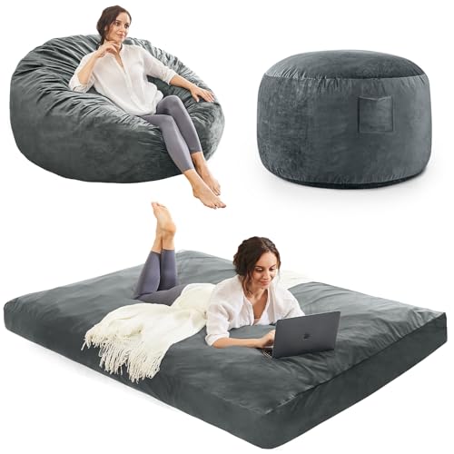 Giant Bean Bag Chair for Adults Convertible Bed with Microfiber Cover Charcoal G62613