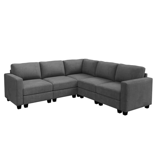 HONBAY Corduroy Modular Sectional Couch with Storage, Dark Gray A586576