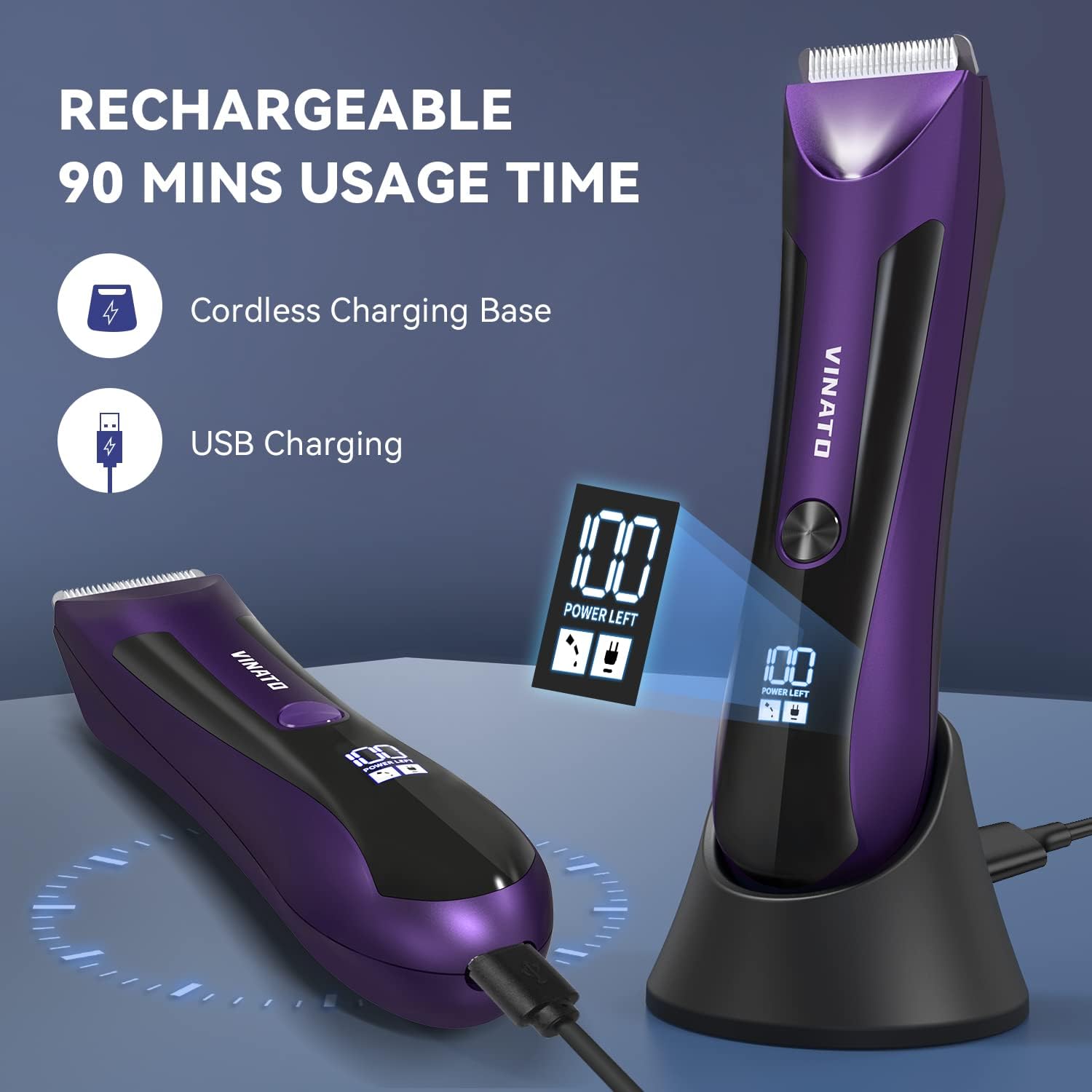 Electric Body Hair Trimmer for Men, Waterproof Ball Shaver with USB Recharge Dock L363