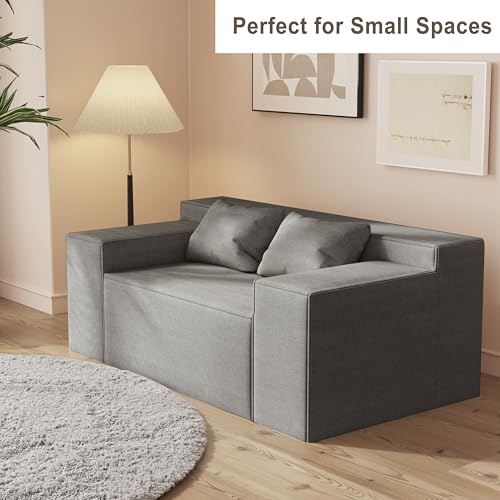 Modern Loveseat Sofa Couch in a Box with 2 Pillows, Cat-Scratch Resistant Linen, Grey F539394