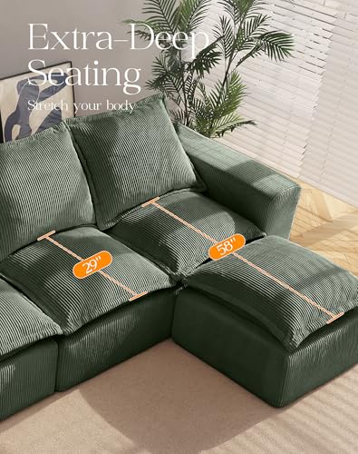 Comfy Cloud Couch with L-Shape Chaise, Modular Sectional Sofa in a Box, Soft Corduroy, Black U67688