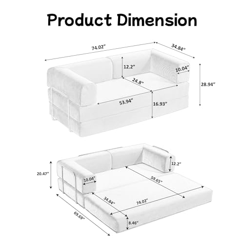 Convertible Floor Sofa Bed with Pillow Back and Armrest, Chenille, Dark Gray N4509
