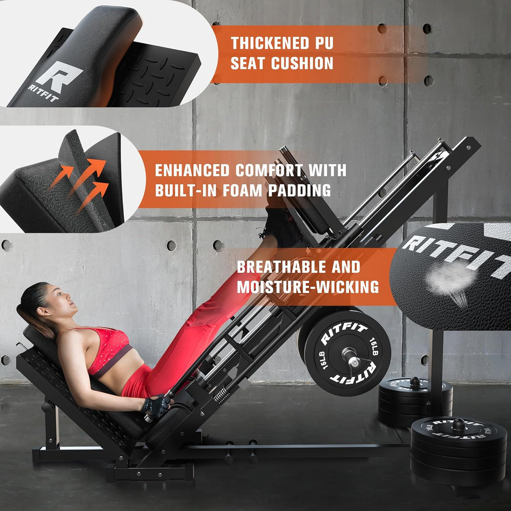 RitFit Leg Press Hack Squat Machine, Adjustable for Home Gym U994