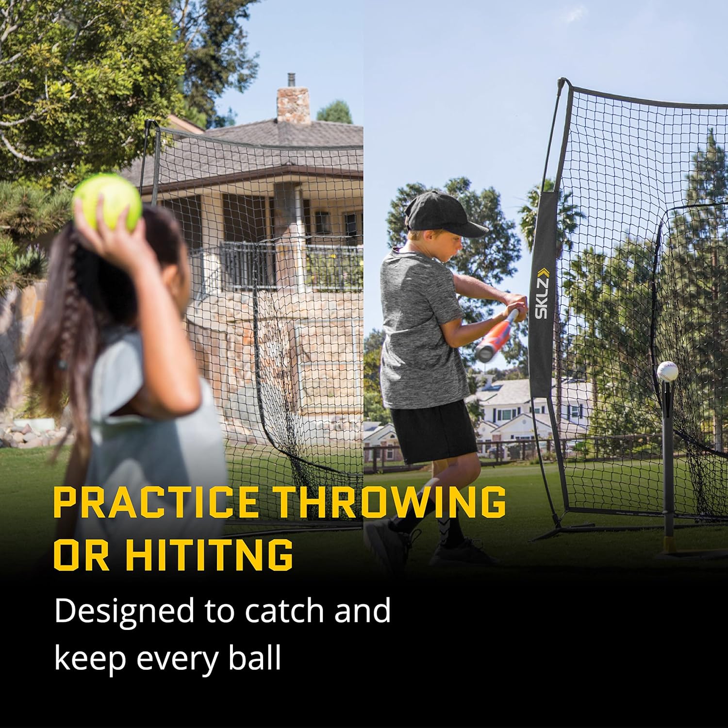 SKLZ Portable Baseball Softball Hitting Net with Vault, 7 x 7 ft Y813