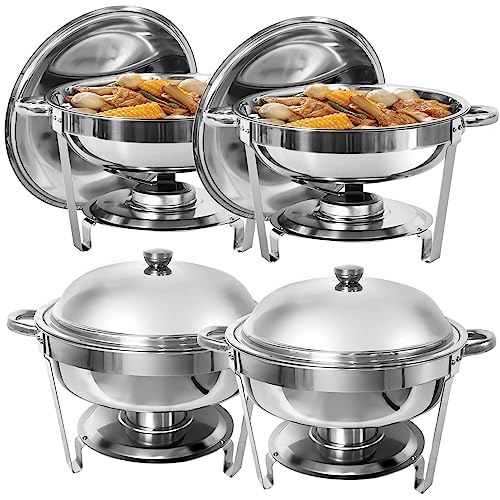 Chafing Dish Buffet Set 6 QT Round Stainless Steel Buffet Servers and Warmers, Chaffing Servers with Covers, Catering, Chafer,Food Warmer for Parties Weddings (2 Pack)