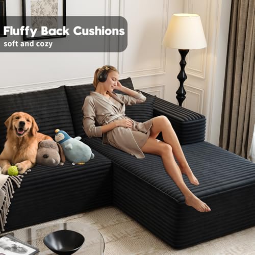 Cloud Modular Sectional Sofa with Ottoman, U Shaped, Black M332378