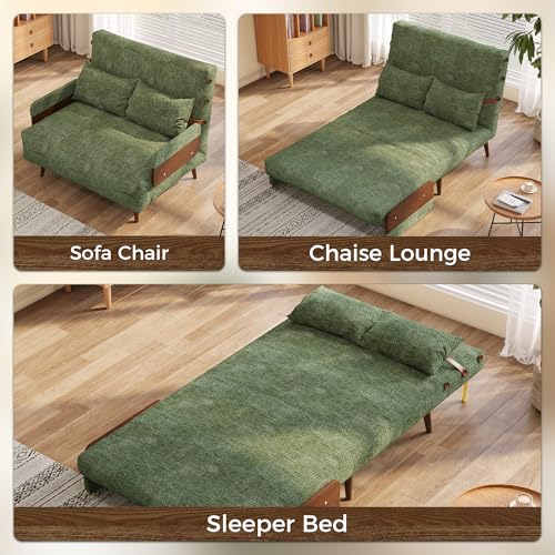 Convertible Chair Bed Sleeper for Adults with Wooden Arms, Linen G638