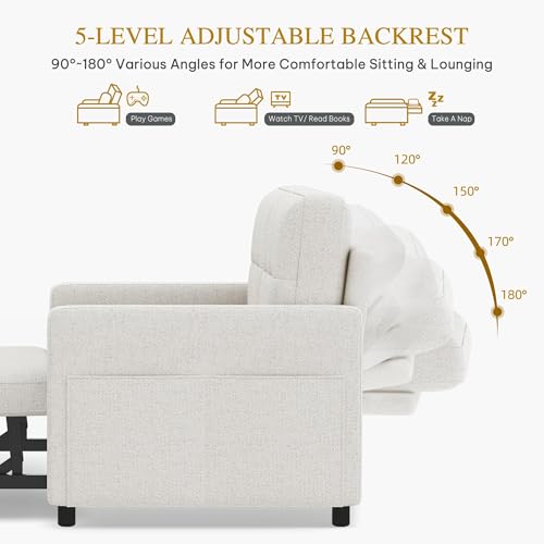 DWVO 55" Convertible Sofa Bed, 3-in-1 Sleeper Sofa with Pull-Out Bed, Linen Futon Couch W749781