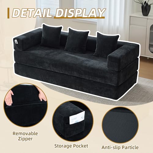 Corduroy Convertible Sleeper Sofa Bed with Pillow, Beige S401207