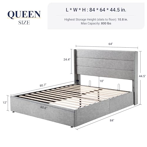 Allewie Full Size Lift Up Storage Bed with Wingback Headboard, Light Beige C85153