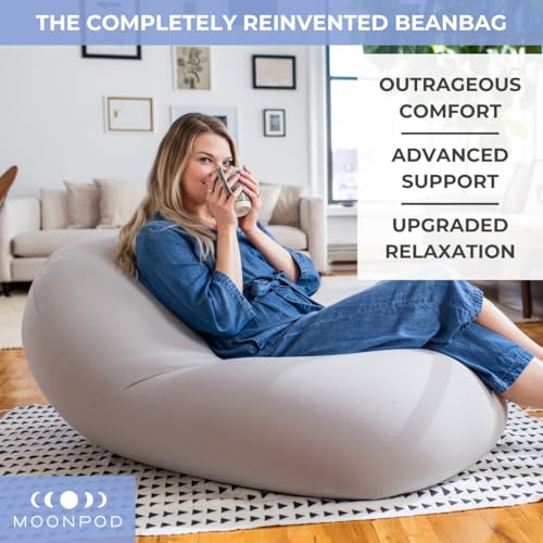 Moon Pod Bean Bag Chair - Large Modern Beanbag with Washable Stretch Cover, Light Gray J8137