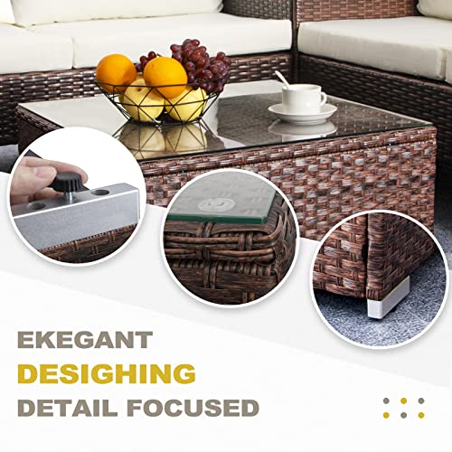 DIMAR GARDEN Outdoor Wicker Coffee Table with Glass Top Z1787