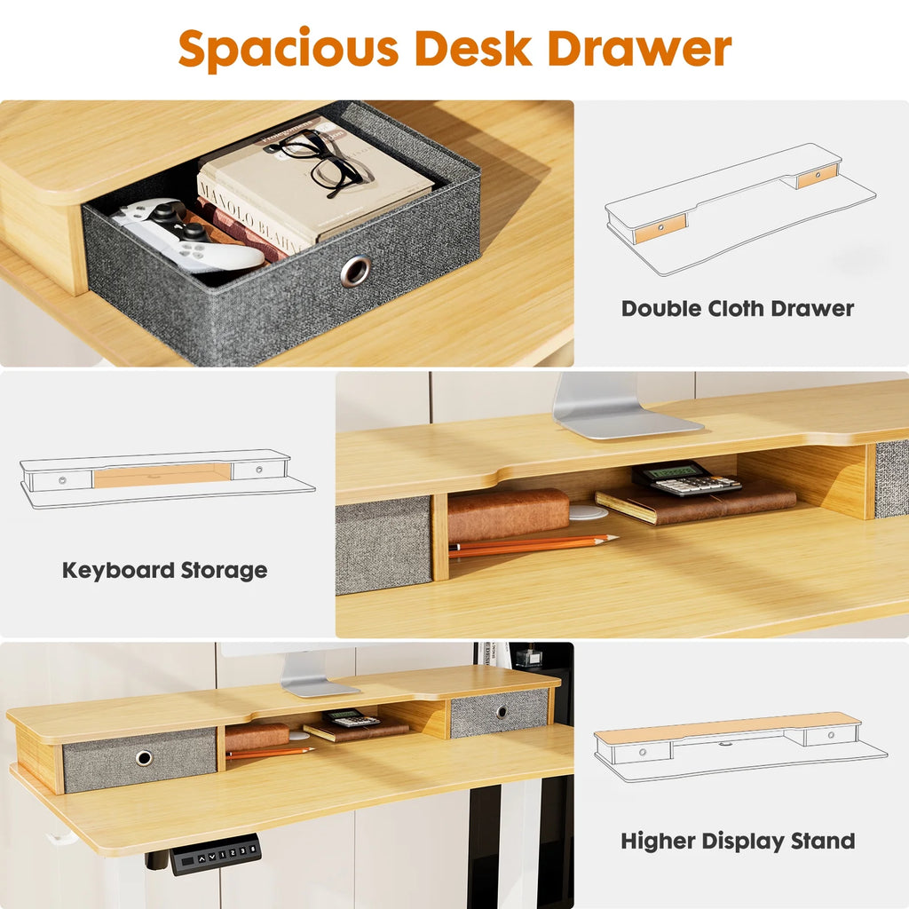 CoSoTower Electric Standing Desk with Storage Shelf Double Drawer K8099