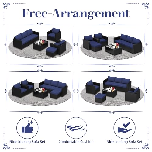 KIGOTY Patio Furniture Set 7 Pieces Outdoor Sectional Sofa with Cushions and Glass Coffee Table B60021