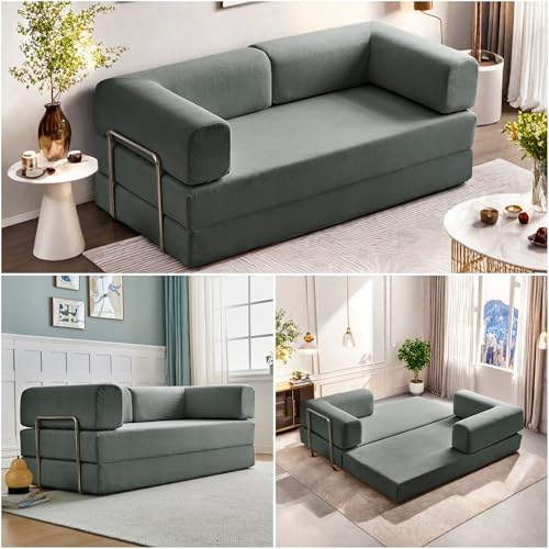 Convertible Floor Sofa Bed with Pillow Back and Armrest, Chenille, Dark Gray N4509