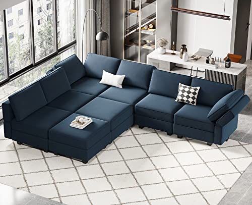 Belffin Modular Velvet Sectional Sofa with Chaise Lounge and Storage, Grey T418154