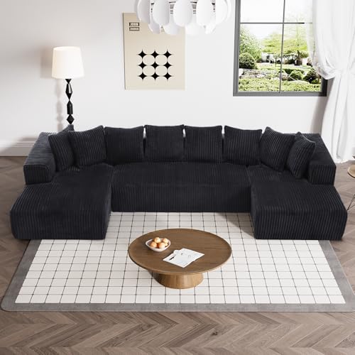 131" Modular Sectional Sofa Cloud Couch, Corduroy Memory Foam Black O10952