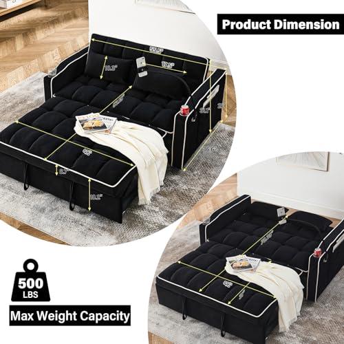 WIIS' IDEA Convertible Sofa Bed 3-in-1 Velvet Sleeper with Adjustable Backrest, Gray L188547