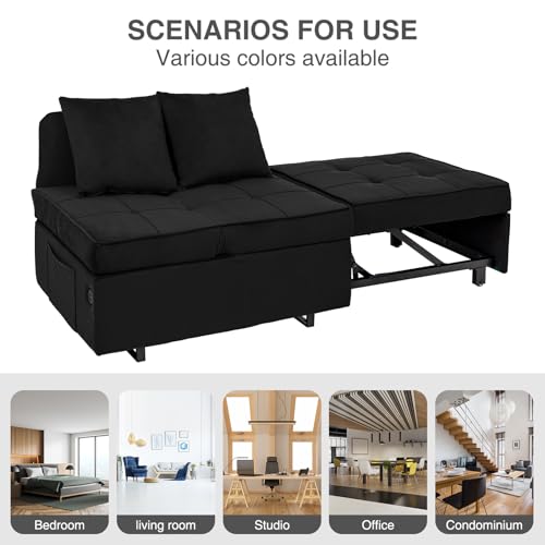 Velvet Convertible Sofa Bed Sleeper Chair with 2 Throw Pillows, Dark Grey U621331