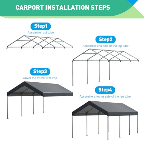 10x20FT Heavy Duty Carport Car Canopy Portable Garage Gray R1808