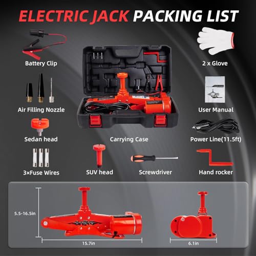 STANDTALL Electric Car Jack 3T 12V Scissor Floor Jack Set for Sedans and SUV Y29463