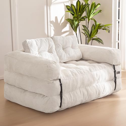 MAXYOYO Folding Sofa Bed L-Shaped Convertible Sleeper Couch with Pillow, Dark Grey X9070
