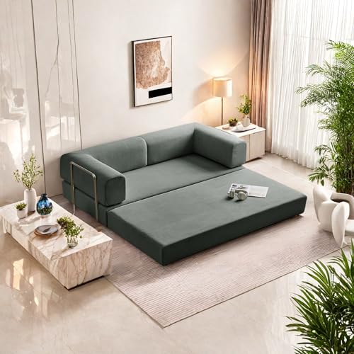 Convertible Floor Sofa Bed with Pillow Back and Armrest, Chenille, Dark Gray N4509