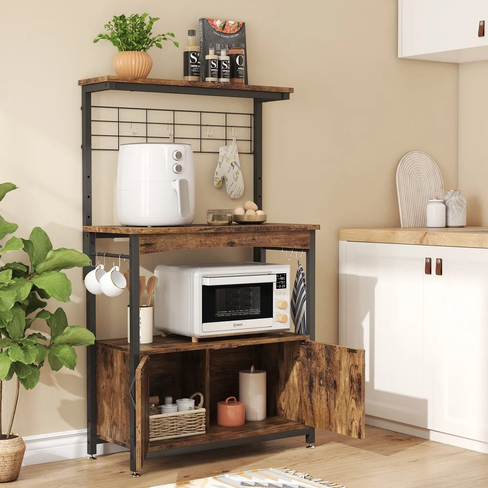 Bestier 3-Tier Baker's Rack with Cabinet, Kitchen Storage Shelves, Coffee Bar Y78034
