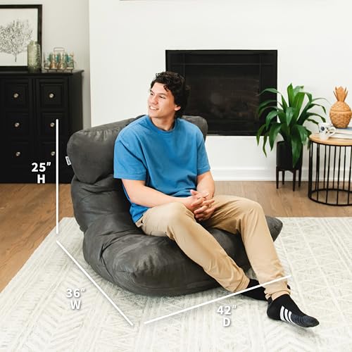 Big Joe Dorm Bean Bag Chair with Drink Holder, Black Smartmax, 3 ft Q1693