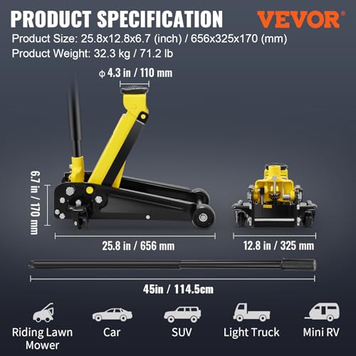 VEVOR 3 Ton Low Profile Floor Jack for All Terrain Vehicles, Heavy-Duty Steel Racing Jack D468548