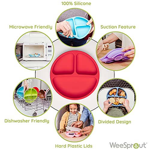 WeeSprout Suction Plates with Lids for Babies & Toddlers, 100% Silicone, 3 Pack S449223