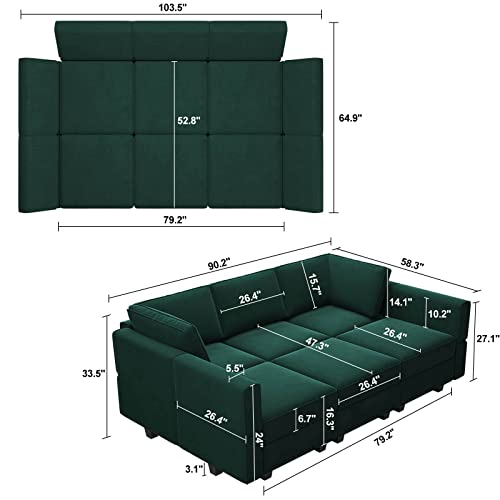 Belffin Modular Velvet Sectional Sofa with Chaise Lounge and Storage, Grey T418154