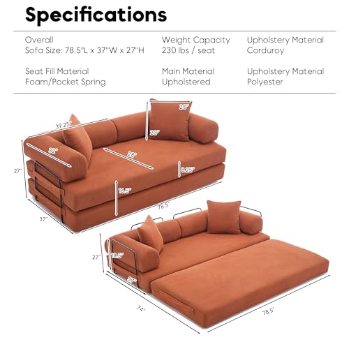 Corduroy Convertible Sleeper Sofa Bed with Pillow, Beige S401207