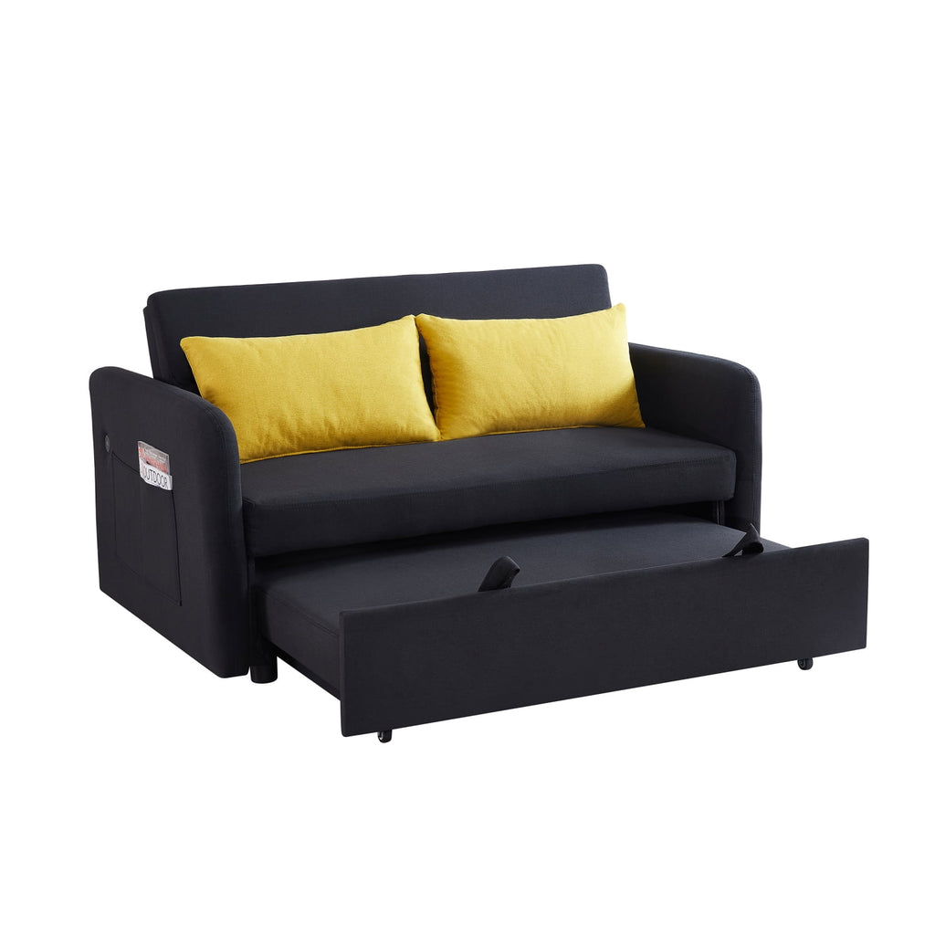 Holaki Velvet Convertible Loveseat Sleeper Sofa Bed with USB, Black G28354