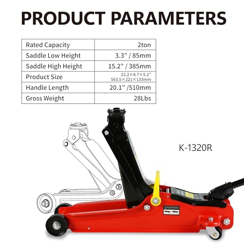 Pvillez Floor Jack, Heavy Duty Hydraulic Low Profile Steel Racing Jack, 2 Ton Capacity Blue H10635