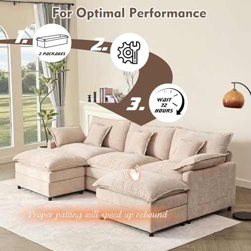 U Shaped Modular Sectional Sofa with Ottoman, Chenille, Black P2121