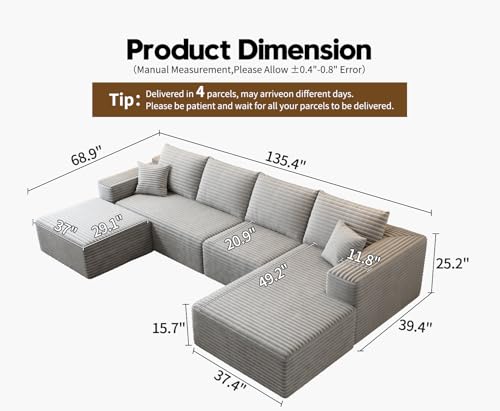 Cloud Modular Sectional Sofa with Ottoman, U Shaped, Black M332378