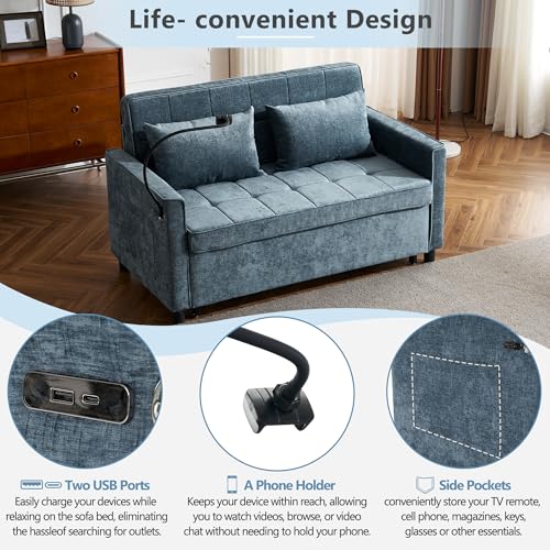 Merax 3 in 1 Convertible Sleeper Sofa Bed Futon with USB Ports, Brown V2286