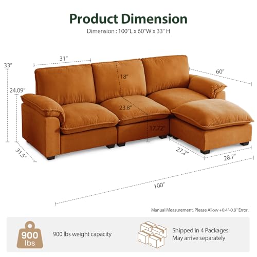 Cloud Couch Sectional L Shaped Modular Sofa Chenille Ivory Beige U4155