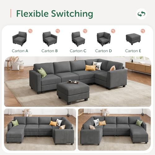 HONBAY Corduroy Modular Sectional Couch with Storage, Dark Gray A586576