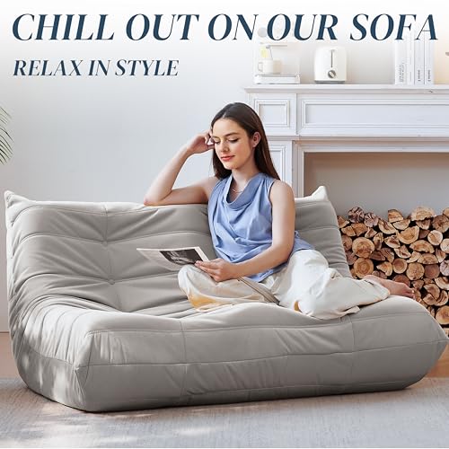 Bean Bag Chair for Adults Suede Microfiber Fireside Floor Chair 3-Seater Beige F151744
