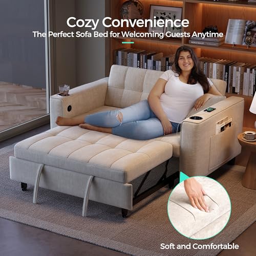 LINSY 3-in-1 Convertible Sofa Bed with Charging Station, Green E504001