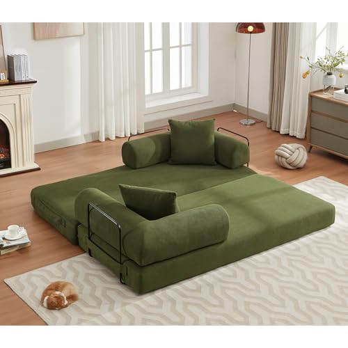 Corduroy Convertible Sleeper Sofa Bed with Pillow, Beige S401207