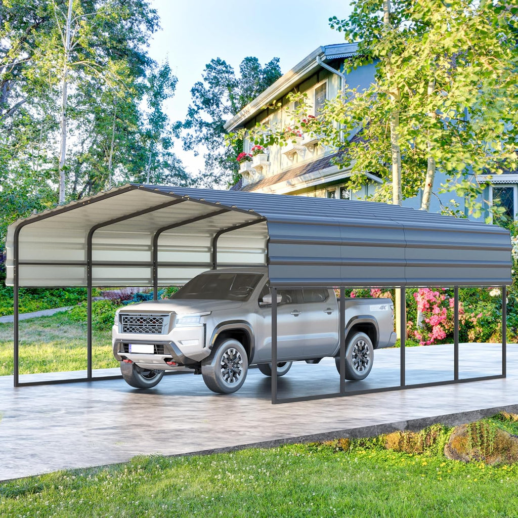 MELLCOM 12 x 20 ft Carport with Galvanized Steel Roof - 12' x 20' x 8.4' Multi-Use Shelter, Sturdy Metal Carport for Cars, Boats, and Tractors
