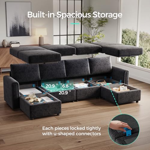 LINSY HOME Modular U Shaped Sectional Sofa with Storage, Blue M8981