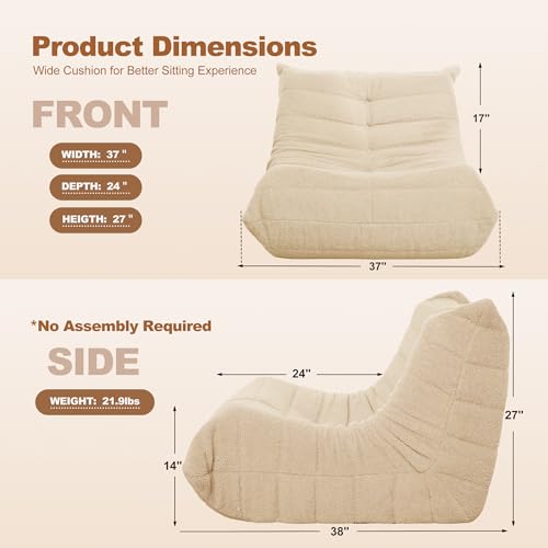 Bean Bag Chair Big Sofa for Adults with Memory Foam, Black Plush A2357
